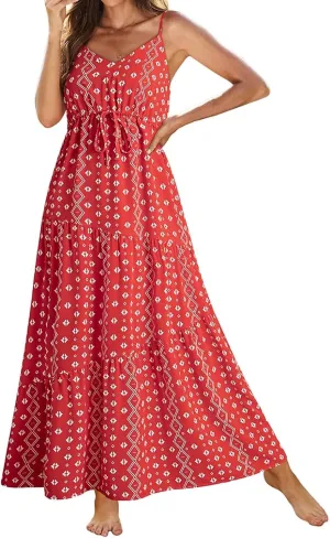 Sundresses for Women 2025 Sexy V Neck Sleeveless Floral Print Maxi Dress Stylish Casual Bohemian Summer Beach Dresses
