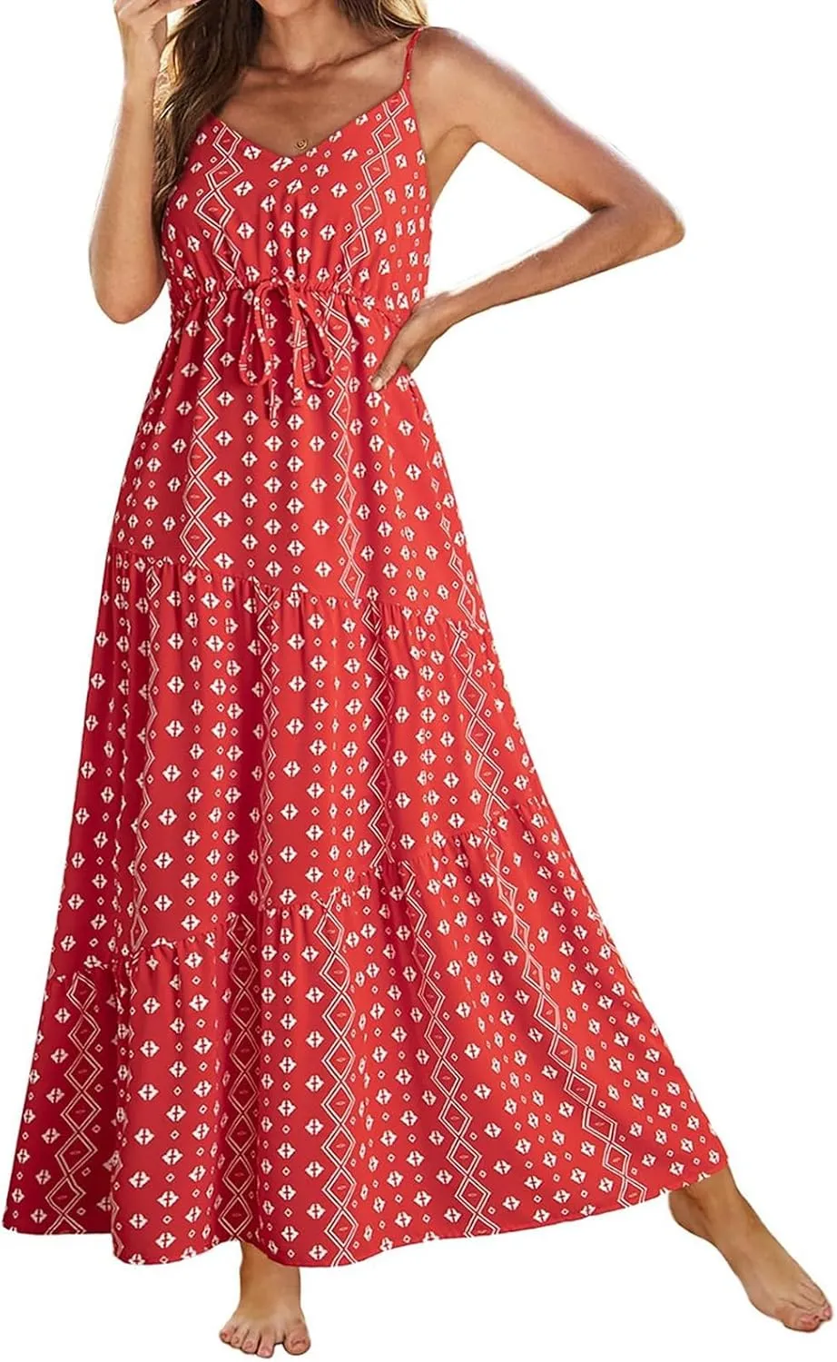 Sundresses for Women 2025 Sexy V Neck Sleeveless Floral Print Maxi Dress Stylish Casual Bohemian Summer Beach Dresses