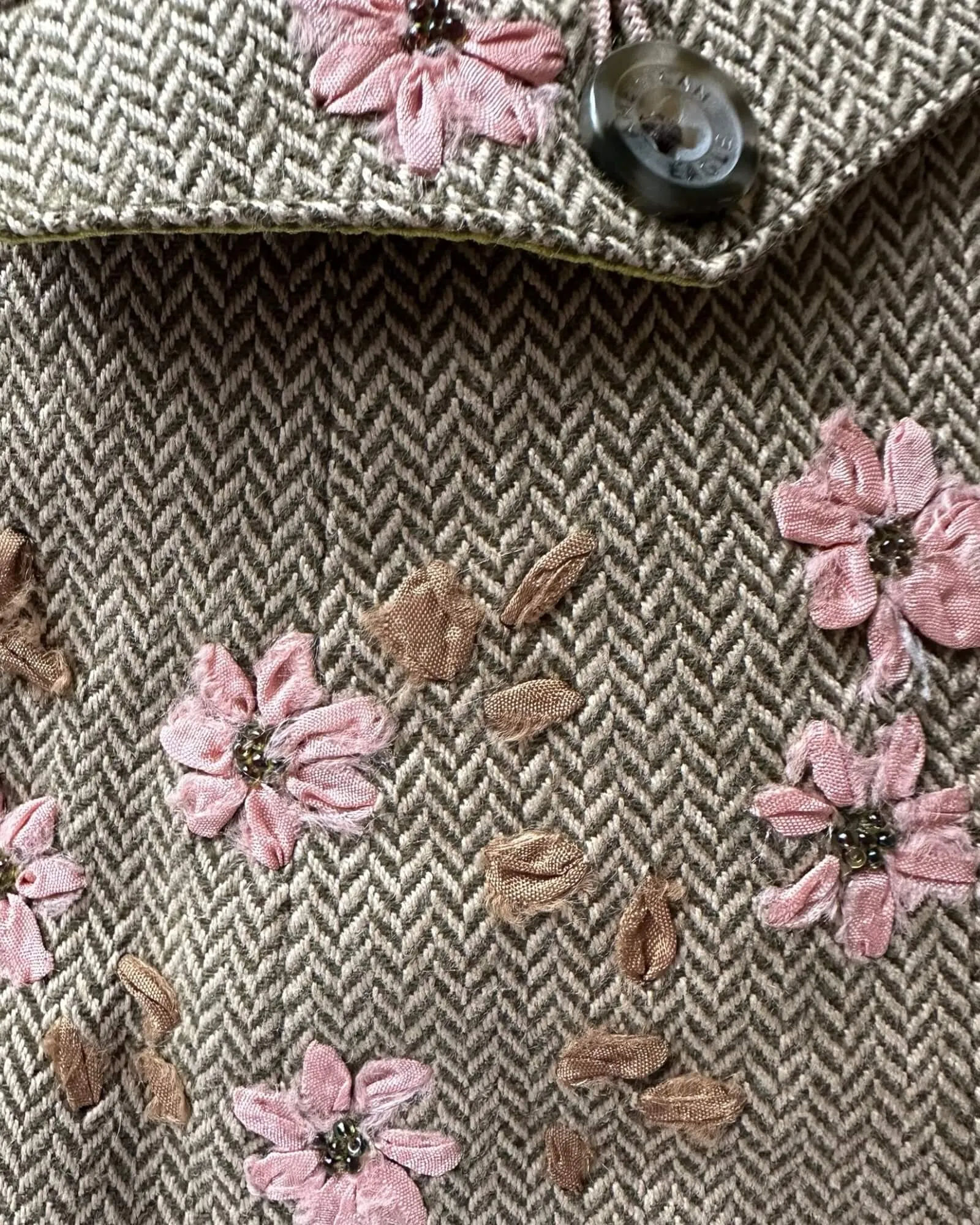 Warm Autumn Herringbone Tweed Embroidered Jacket