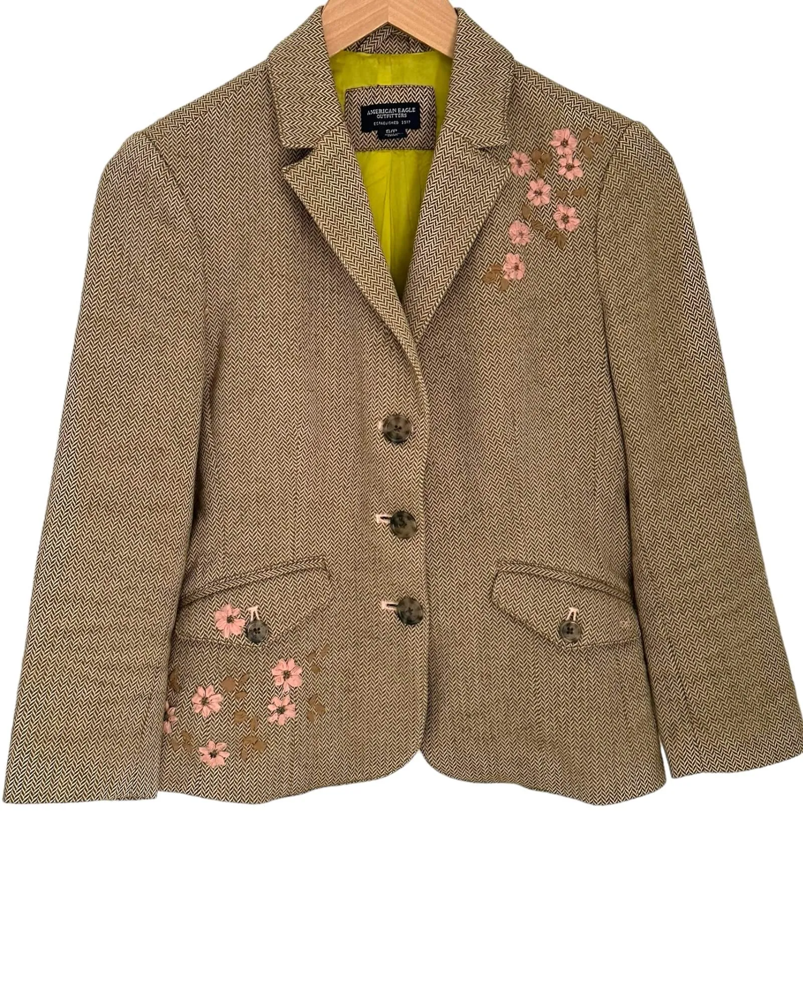 Warm Autumn Herringbone Tweed Embroidered Jacket