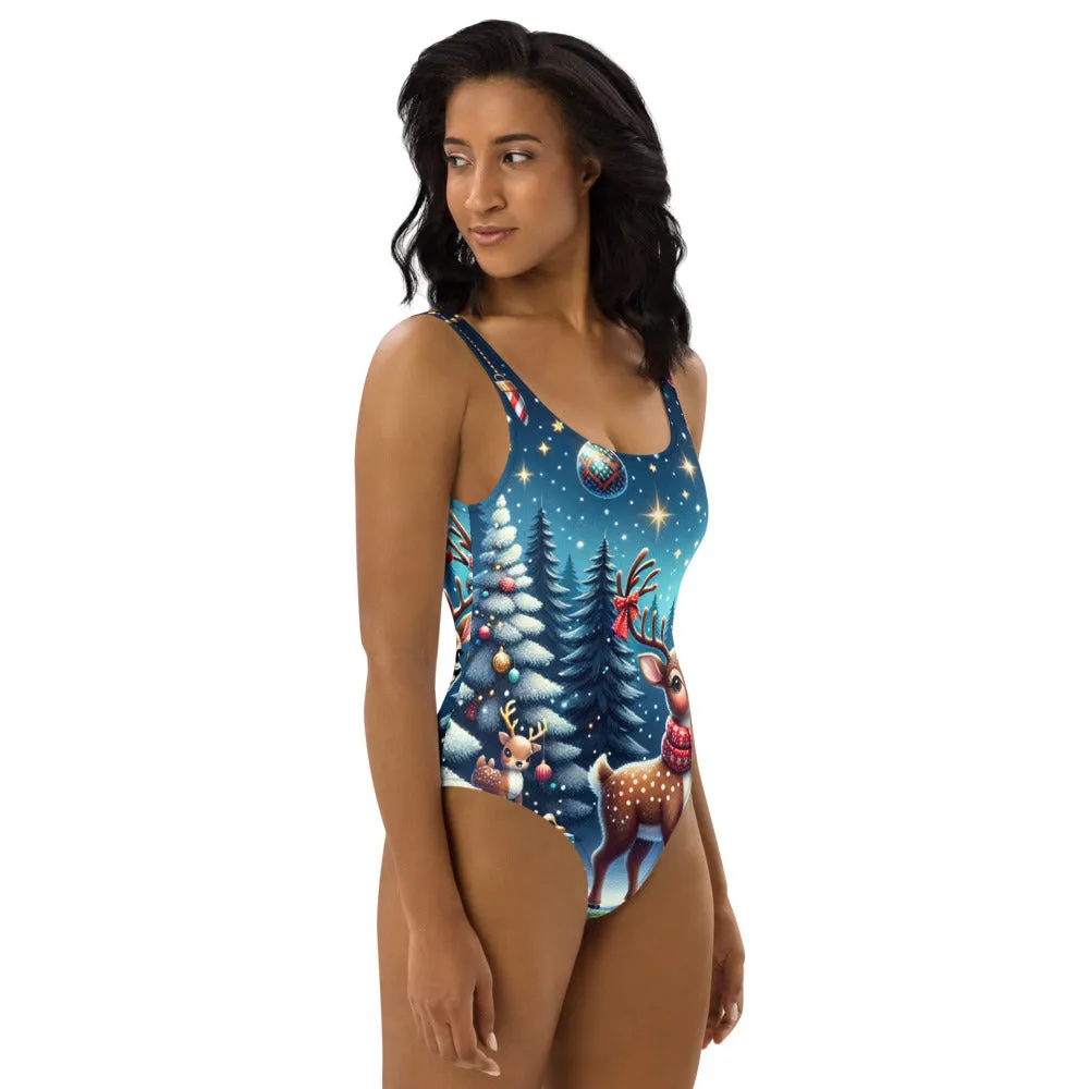 Whimsical Winter Wear One-Piece Swimsuit