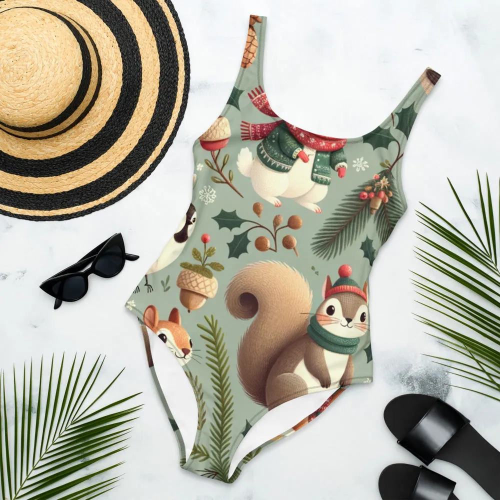 Whimsical Winter Wear One-Piece Swimsuit