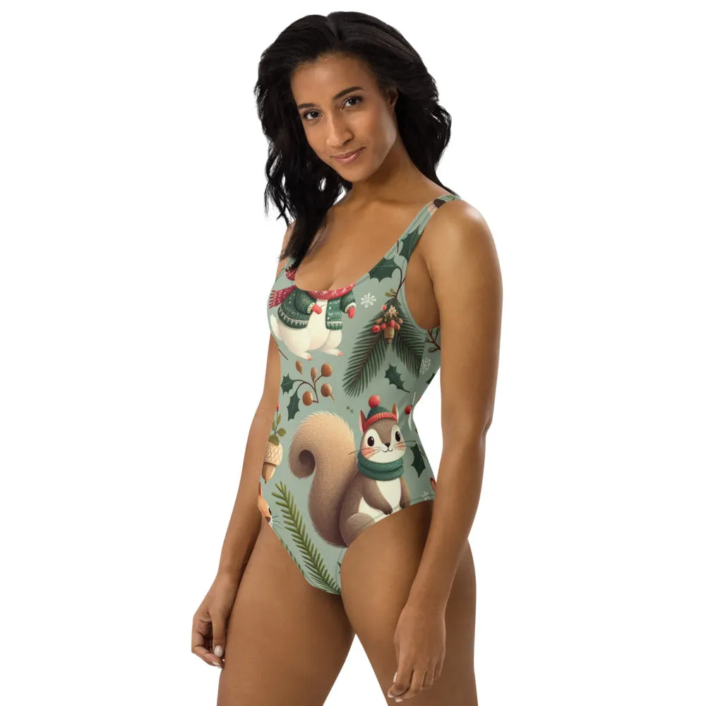 Whimsical Winter Wear One-Piece Swimsuit