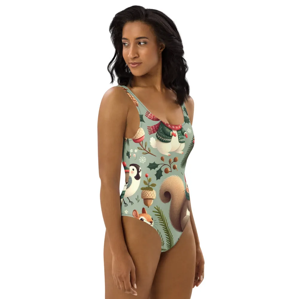 Whimsical Winter Wear One-Piece Swimsuit