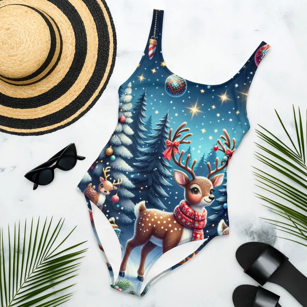 Whimsical Winter Wear One-Piece Swimsuit