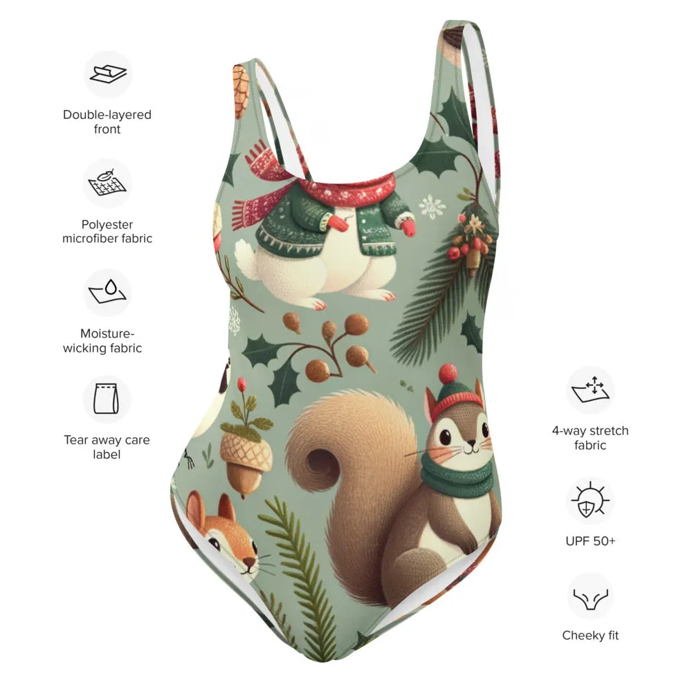 Whimsical Winter Wear One-Piece Swimsuit