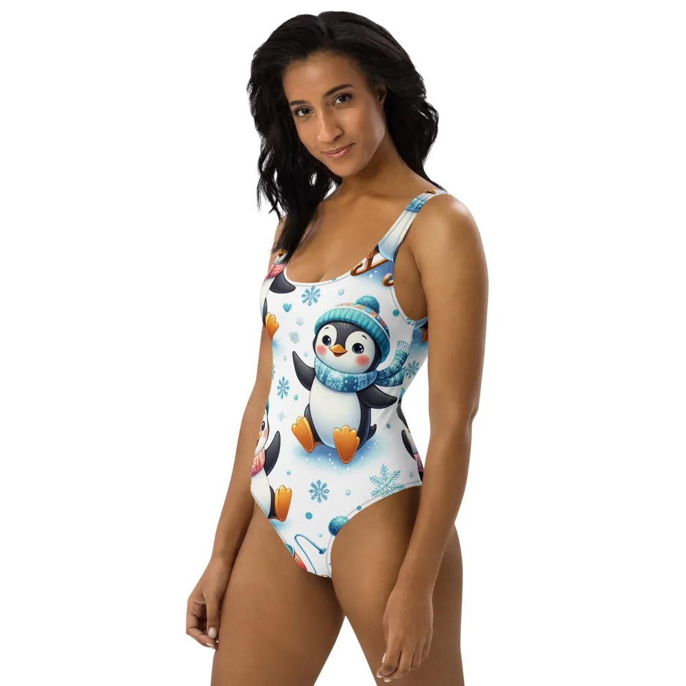 Whimsical Winter Wear One-Piece Swimsuit
