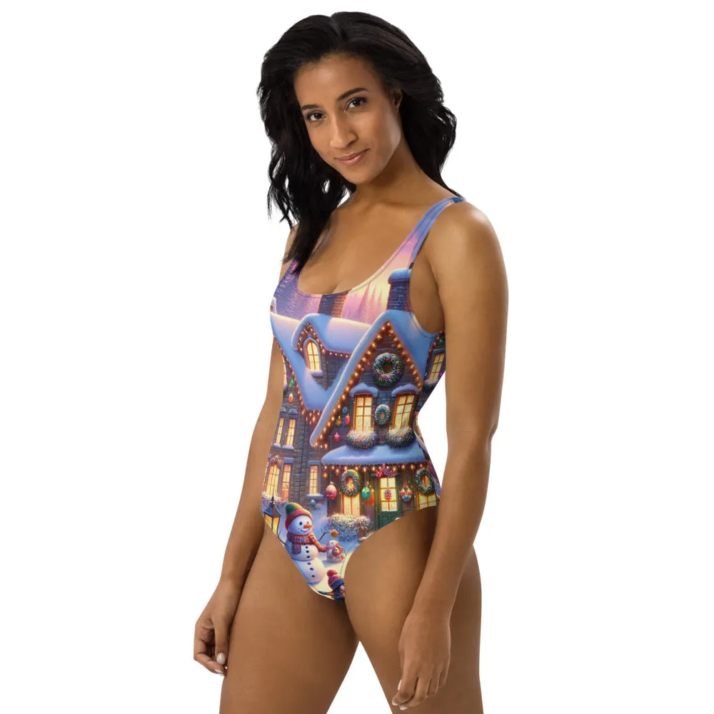 Whimsical Winter Wear One-Piece Swimsuit