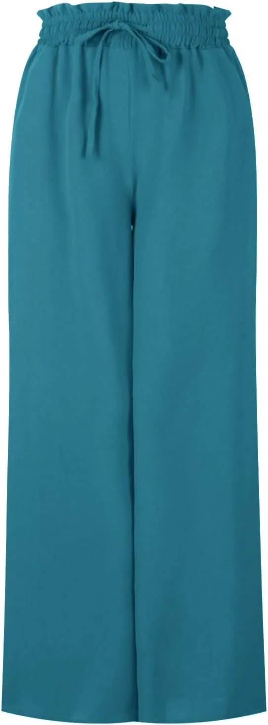 Women High Waist Casual Wide Leg Long Palazzo Pants Trousers Solid Color Drawstring Pants Beach Vacation Clothes