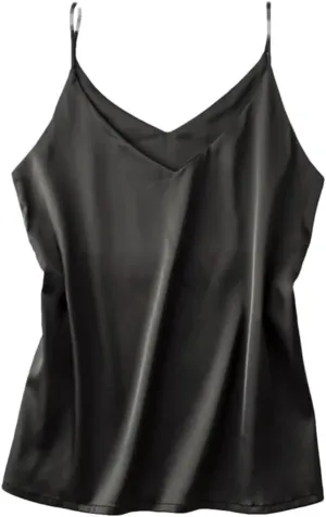 Women's Sexy Satin Cropped Top V Neck Bandeau Top Basic Camisole Summer Sleeveless Tank Top