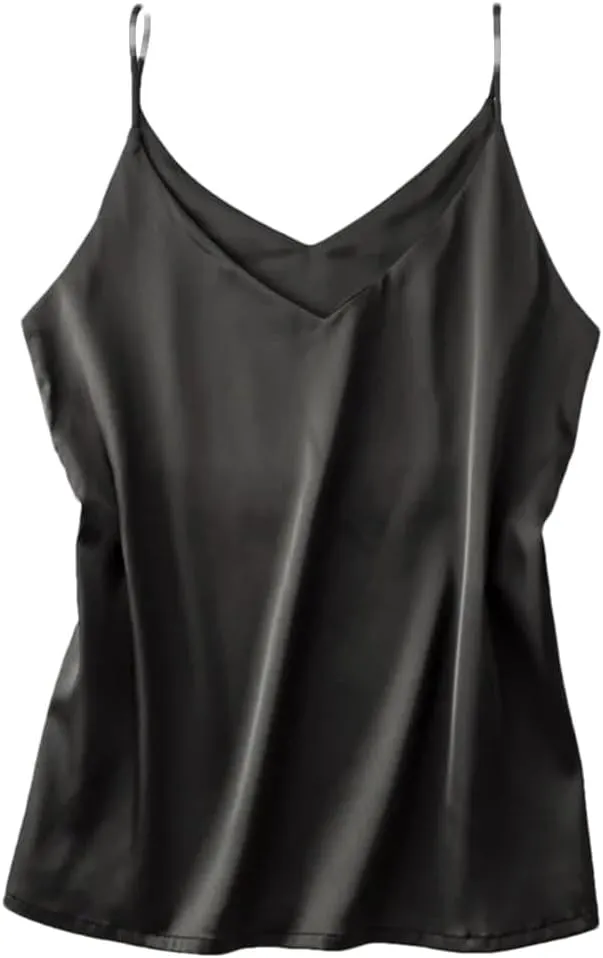 Women's Sexy Satin Cropped Top V Neck Bandeau Top Basic Camisole Summer Sleeveless Tank Top