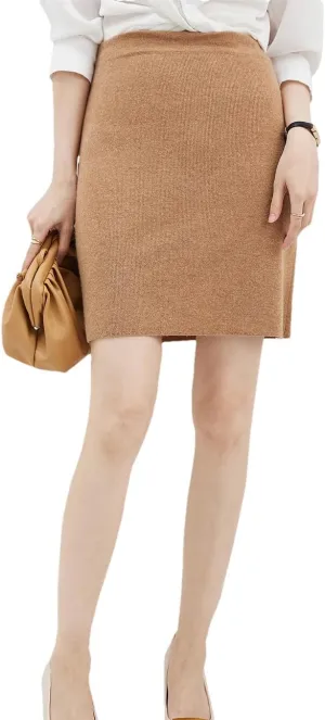 Women's Wool Stretch High Waist Mini Skirts Fall Winter Bodycon Pencil Skirt